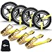 Trekassy Wheel Net Car Tie Down Straps Heavy Duty 4 Pack for Trailers with 4 Axle Straps and 4 Ratchet with Flat Hooks