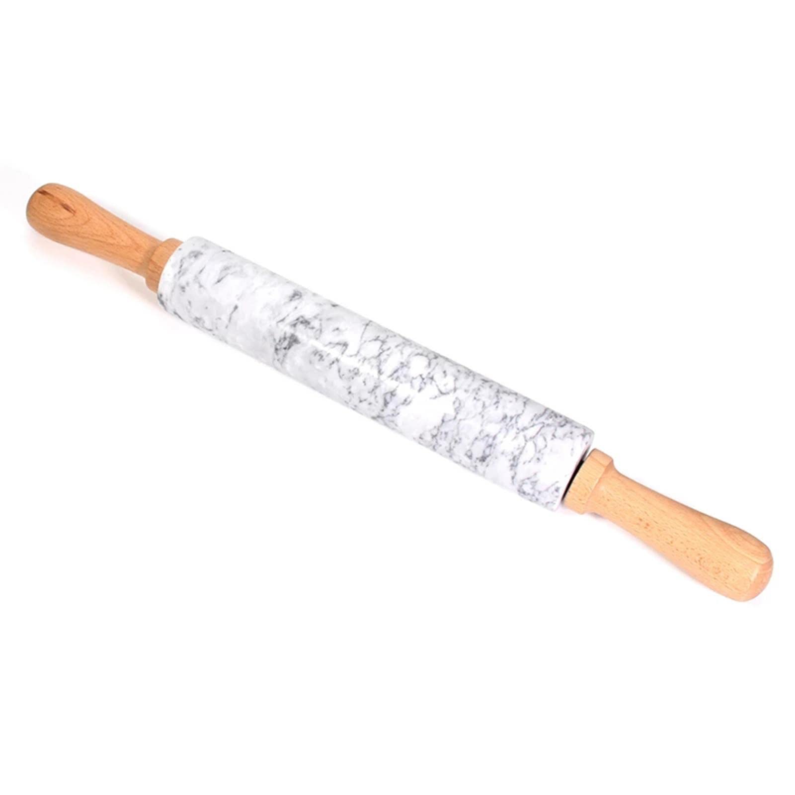 Rodillo de Mármol con Mango Y Base de Madera, Revestimiento Antiadherente, Ideal para Hornear Pasteles Y Pizzas, para Extender, Blanco, Individual