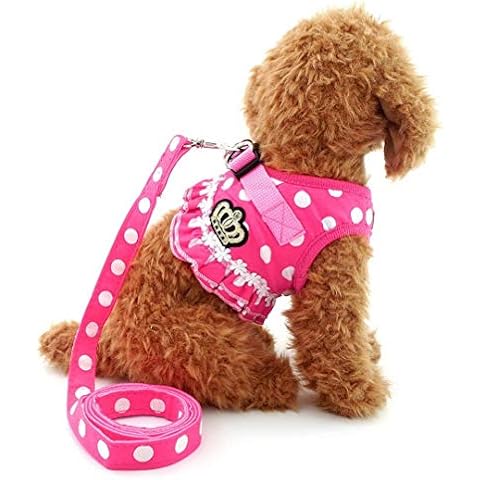 SELMAI Puppy Cat Girl Dog Ruffles Polka Dots Small Dog Vest Harness Lead Set Mesh Padded No Pull Pink S Cover