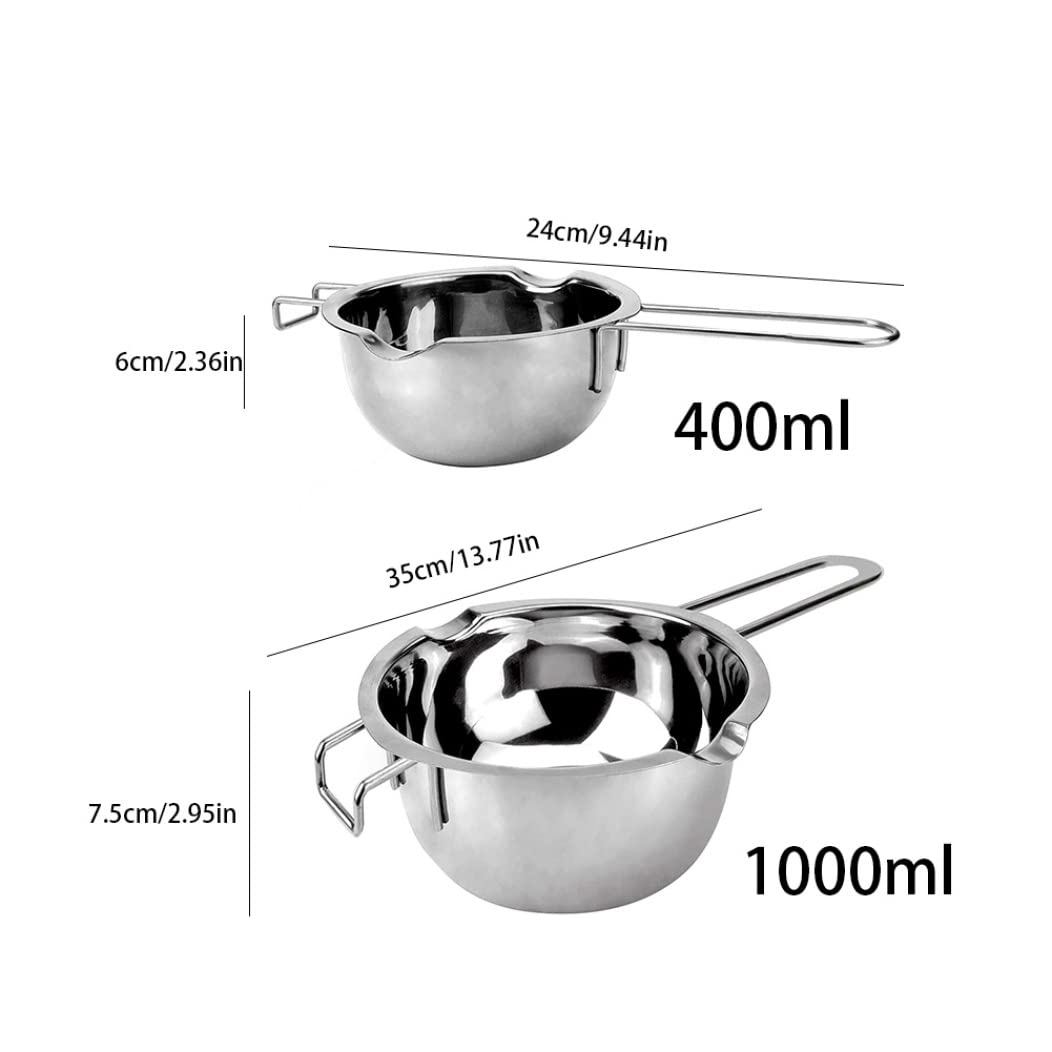 Wärme Schmelztopf Doppelkessel Hitze Schmelztiegel Edelstahl für Schokoladenbutterkäse Karamell Süßigkeiten Wachs 1000 ml 400 ml 2pcs