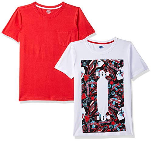 Image of Amazon Brand - Jam & Honey Boys T-Shirt (Pack of 2) - Soft and Comfortable, Round Neck, Print Pattern, 100% Cotton Material