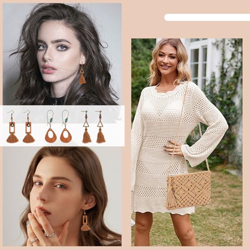 Small Beach Straw Purse For Women Straw Bags Crossbody Shoulder Handbags Woven Tote Purse with 3 Pairs Bohemia Earrings2