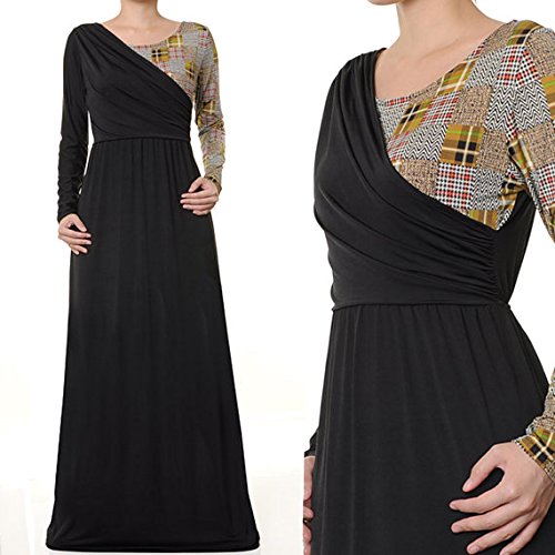 Islamic Dress Abaya 3465 : Islamic Abaya Jersey 2 Tone Toga Style Long Sleeves Maxi Dress Size S/M