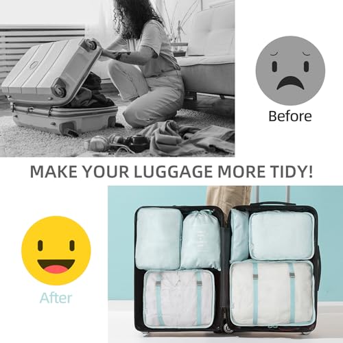 Image of 12Pcs Packing Travel Cubes for Suitcase Luggage Organizers with 5 Drawstring Bags,Suitcase Organiser Bag with Waterproof Shoe Storage Bag Compression Pouches