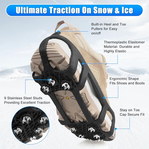 Crampons de traction pour la marche sans glisser sur le verglas grâce aux 9 clous antidérapants - 3
