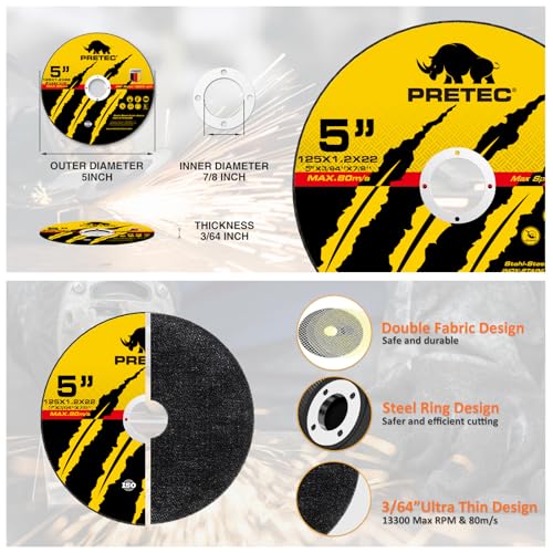 Image of 55 Pack Cut Off Wheels 5 Inch, Metal Cutting Wheel for Angle Grinder | 7 /8 inch Arbor, 3 /64 inch Thin, Angle Grinder Cutting Disc For Metal and Stainless Steel, Aluminum Oxide, Aggressive Cutting Wheel