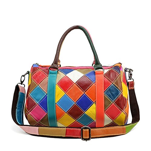 Sac matelassé en cuir style Boston avec bandoulière réglable et détails bicolores