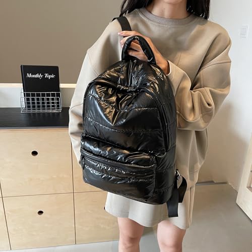 Image of Puffy Backpack Fashion Lightweight Quilted Puffer Backpack Purse for Women Casual Daily Carry on Daypack (Black)