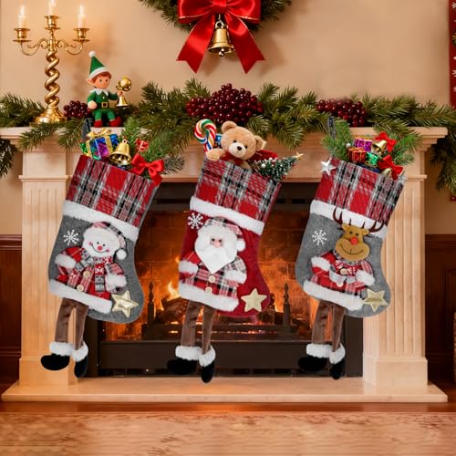 Koxtyzo 3 Pezzi Calze Natalizie da Appendere, Calze Befana Vuote, Calza di Natale Set, Calza Befana Vuota Personalizzata per Camino, Natale Albero, Scale, Natale Festa Decorazione