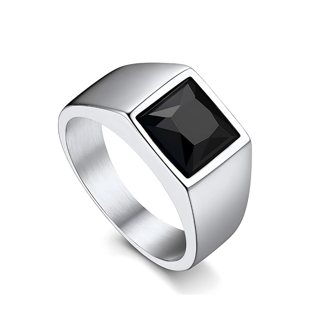Black Onyx Ceramic Signet Ring for Men | Premium | Waterproof | Hypoallergenic | Sweatproof | Anti Tarnish | Scratch Resistant-image-47