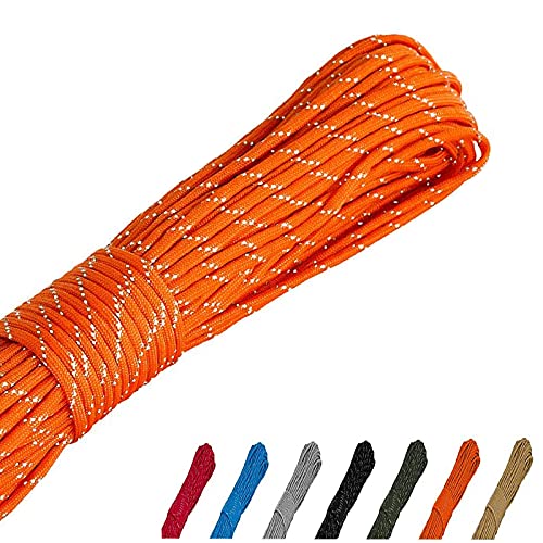 Balit Reflective Paracord 550 para Cord 100ft Strong Glow Parachute Cord 9 Strands Nylon Rope for Multi Function Outdoor Emergency Tactical Survival Camping Tent Guyline Bracelet - Orange