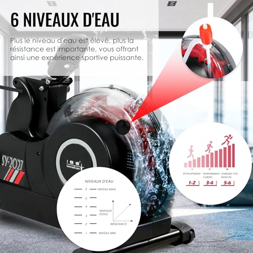 ISE Rameur Pliable à Eau Fitness, Rameur Eau Musculation Appartement Fitness Domicile, Pompe Electrique Multi-Résistance, Écran LED, Rameurs Cardio-Training, Rail Lisse&Solide, Water Rowing Machine – Image 4