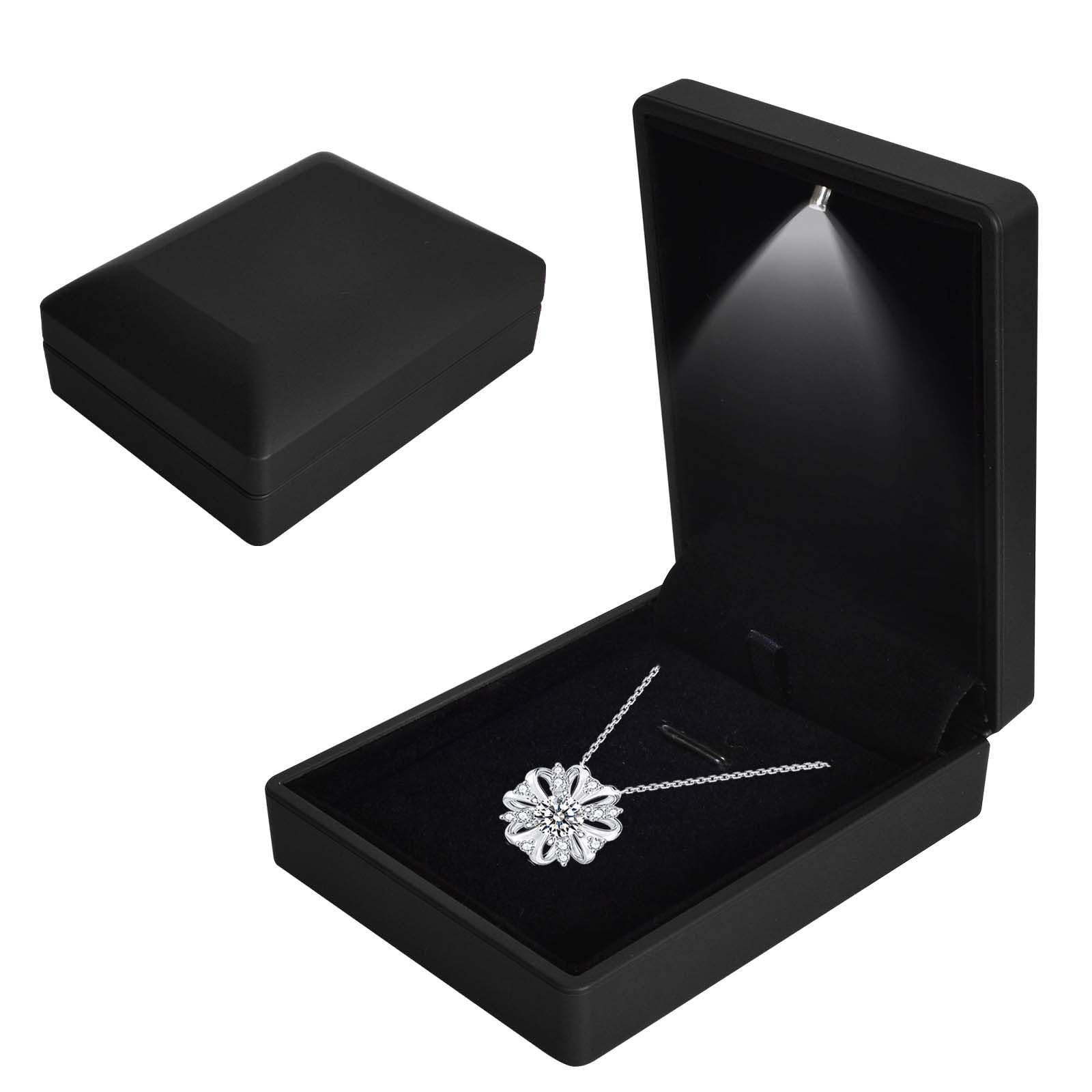 Jewelry Box, LED Lighted Pendant Box, Necklace Bracelet Rings Pendant Storage Gift Case, Light Up Pendant Case, for Wedding Proposal, Engagement Valentine's Day Favors Charms, 7*9*3.3cm, Black