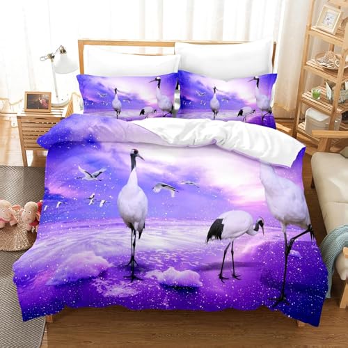 NDXRWDZR Fundas Nordicas Cama 135 Grulla Blanca Ropa de Cama para Niños Adultos con Cremallera Suave Transpirable Microfibra Fundas Nordicas 220x220 cm + 2 Fundas de Almohada 50x80 cm