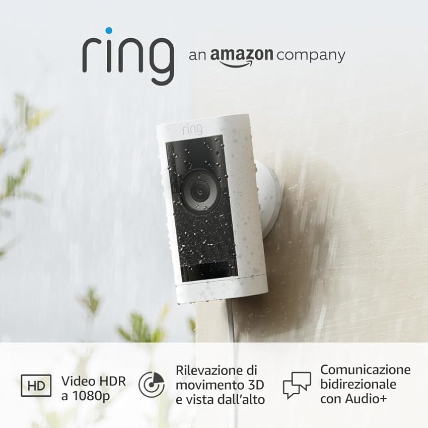 Immagine del prodotto Ti presentiamo Ring Videocamera esterna Pro on alimentatore plug-in (Stick Up Cam Pro) di Amazon | Videocamera di sicurezza HDR 1080p e rilevazione movimento 3D | Ring Protect: 30 gg di prova gratuita
