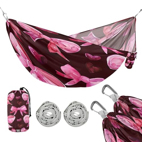 ATTX Cute Bow Tie Camping Hammock - Lightweight & Portable Hammocks, Heavy Duty 330lbs Capacity for Indoor, Hiking, Backpacking, Travel, Backyard, Beach#532