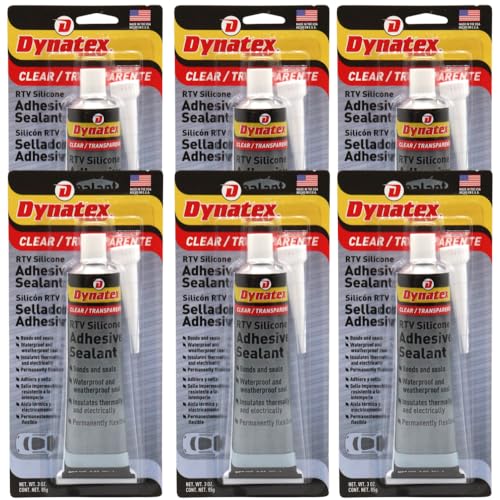 Image of Dynatex RTV Clear Silicone Adhesive Sealant 3 oz Tube - Transparent Watertight Seal, Marine RV Industrial Use, Made in the USA (6-Pack)