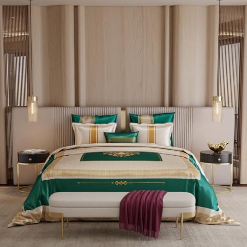 Image of Stoa Paris 300TC UltraSatin Super Size 7 Piece Comforter Set, 274cm x 274cm Ideal for King & Double Bed, Gentle on Skin & Hair, Fade & Wrinkle Resistant, Home Decor, Quick Dry, Coronation - Green