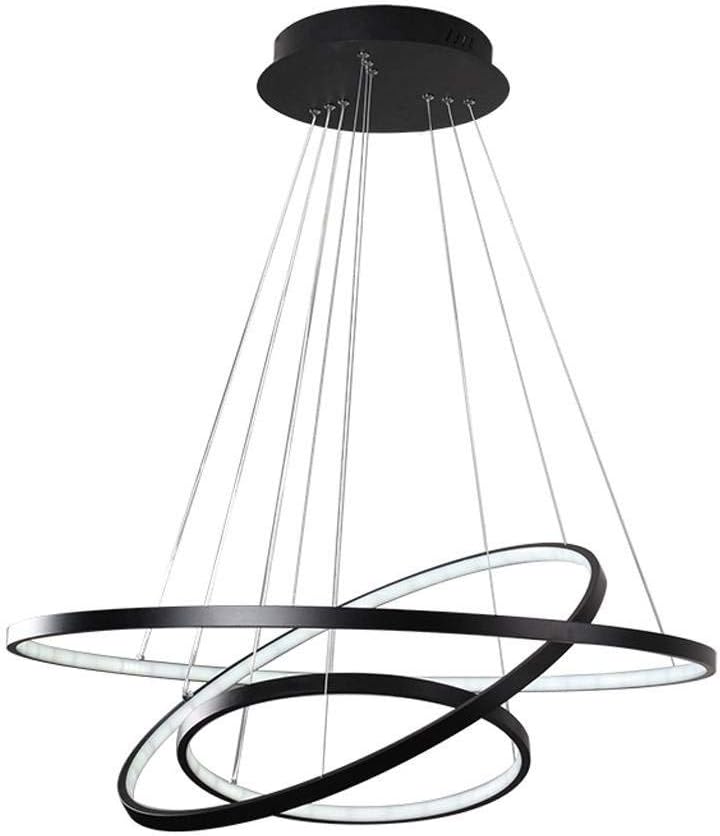 LED 72W Modern Pendant Light Fitting Island Ceiling Lighting Indoor 3- Ring Design Lamp Dining Table Chandelier Metal and Acrylic Hanging Light Fixture for Living Room Dimmable Ø 60+40+20CM, Black