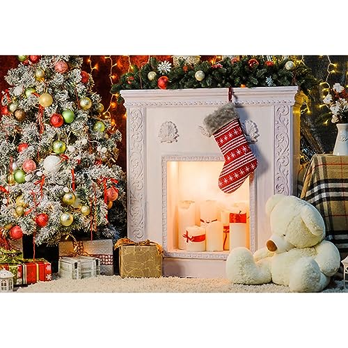 YongFoto 3x2m Vinyl Christmas Backdrop Photography Interior Decoration Christmas Tree Fireplace Socking Backdrops for Photography Photo Shoots Photo Background Studio Props