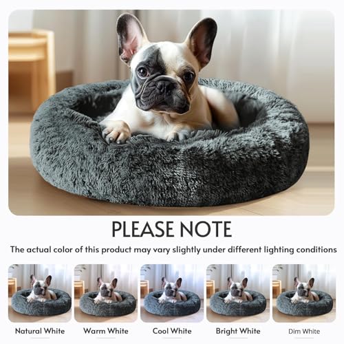 Image of JOLLYVOGUE Calming Dog Beds Large Sized Dog, 36in Donut Washable Large Pet Bed, Anti-Slip & Anti-Anxiety Fluffy Faux Fur Round Dogs Bed, Fits up to 80 lbs Pets (Navy Grey)