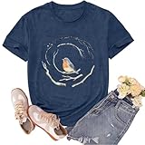 sallrue Bird Shirts for Women Nature Lover Tshirts Birdwatching Birdwatcher Shirt Cottagecore Tee Tops Blue