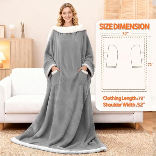 Image of Wearable Heated Blanket With Sleeves & Foot Pocket, Heated Throw Blankets Fast Heating Blanket With 10 Heat Settings Auto Shut Off Over-Heat Protection-Warm Gift, Machine Washable, 52 inch*72 inch+18 inch