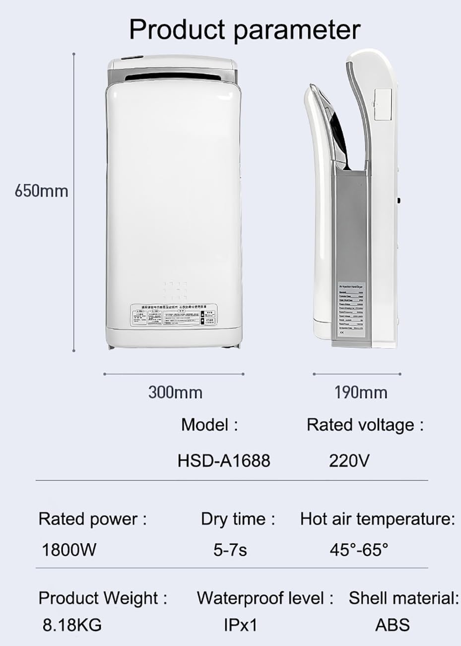 Electric Hand Dryer with HEPA Filter, Automatic Induction Hand Dryer with Brushed Motor, 5-7S High Speed Toilets Hand Dryer, Commercial/Home, for Commercial Locations, Gold