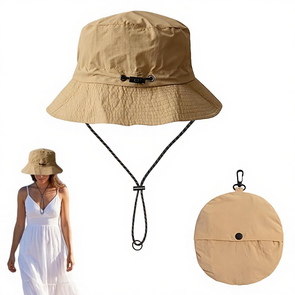 zibuyu Wide Brim Summer Cap for Men, Sun Protection Bucket Hat with Adjustable Chin Strap, Lightweight Foldable Outdoor Hat for Trekking, Fishing, Hiking & Travel(Khaki)-picture-42