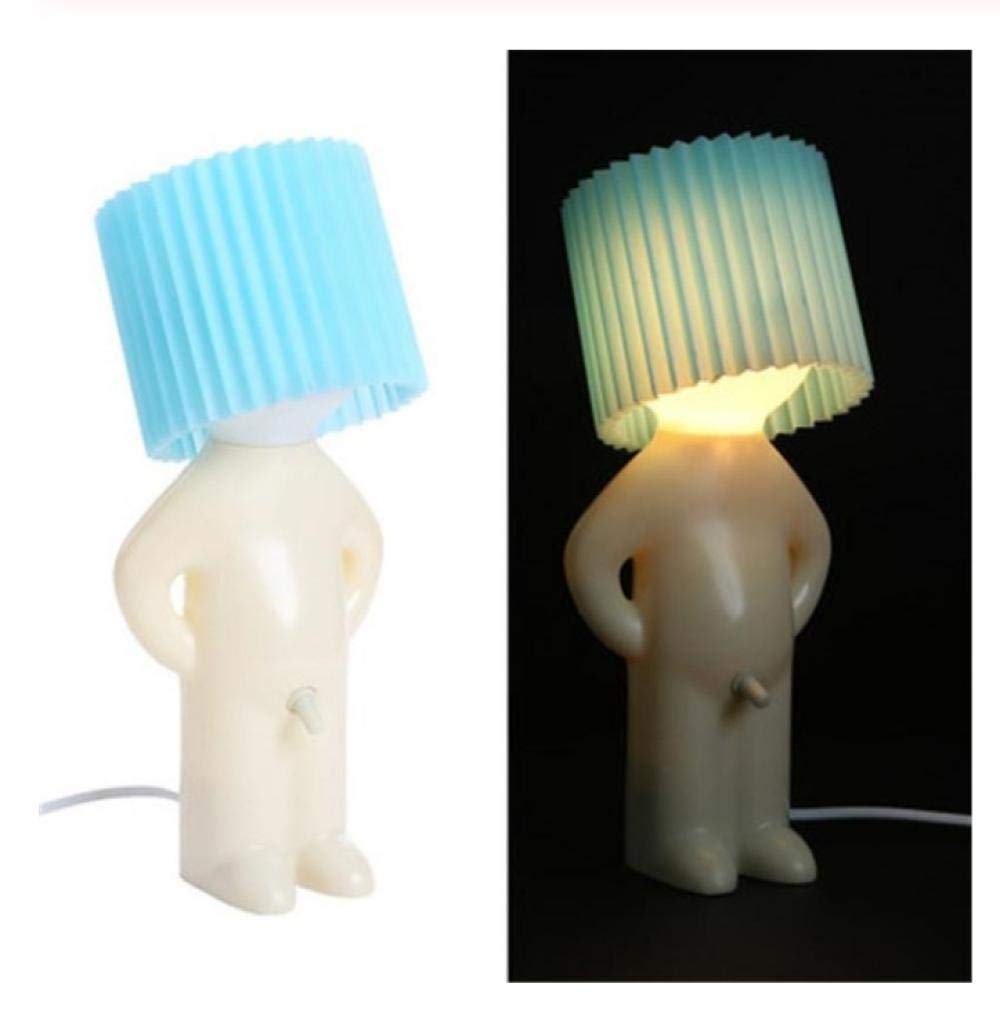 Night Light Lamp Naughty Boy Eye Protection, Modern, Reading, Office, Little Shy Man Creative Lamp Bedroom Table Lamp for Home Decoration Couple Nice Gift Party-Blue