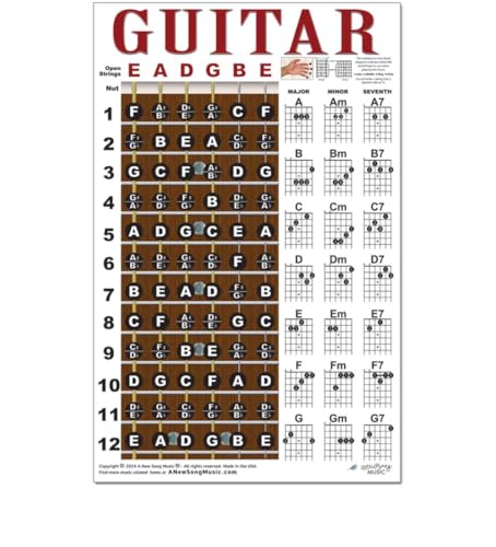 A New Song Music Laminated Guitar Chord & Fretboard Note Chart Instructional Easy Poster for Beginners Chords & Notes 11"x17" - Image 8