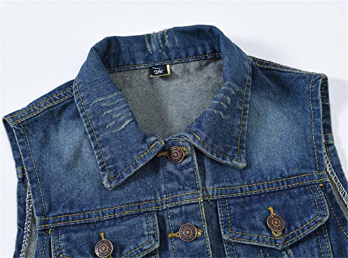 Womens Denim Vest Jacket Sleeveless Washed Ripped Crop Jacket Candy Color3