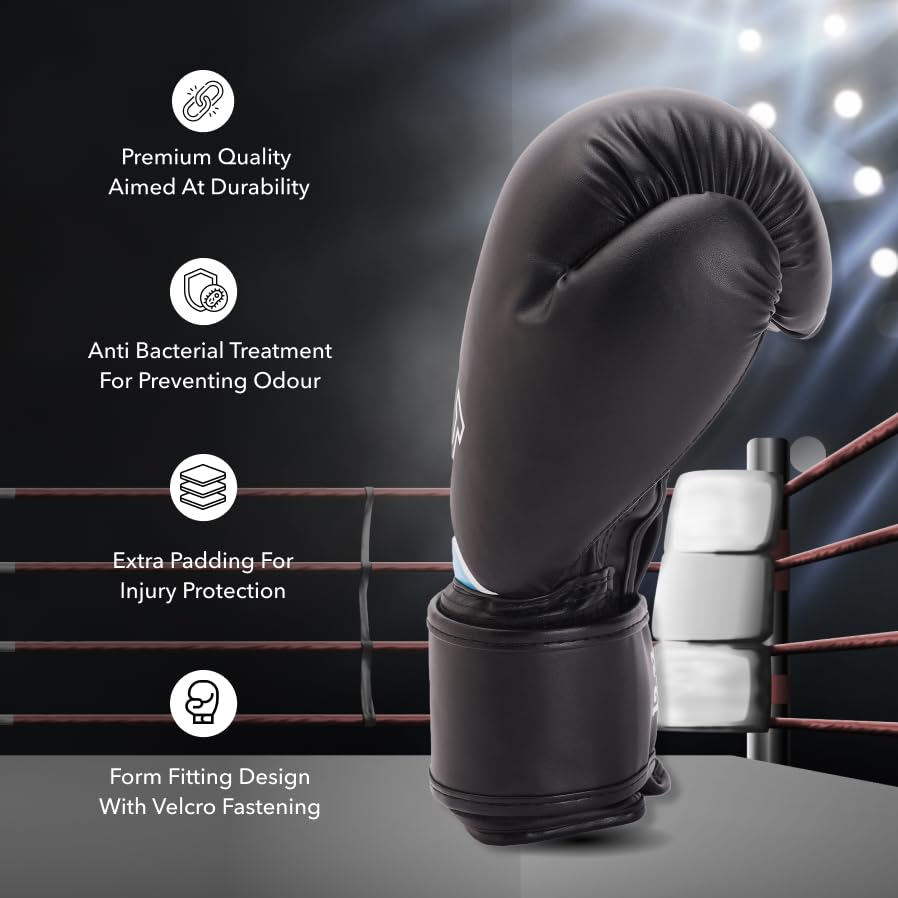 Image of Cult Premium Leather Boxing Gloves for Men & Women - 12 Oz High-Density PU Padding, Wrist Support & Antimicrobial Lining - Ideal for Boxing, Kickboxing, Muay Thai & MMA - Blue & White
