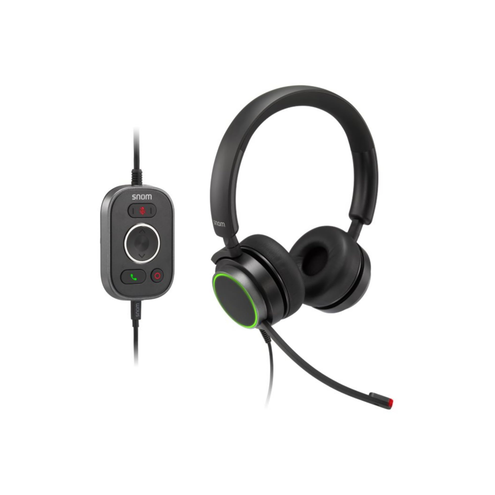 Snom A330D Over-Ear Headset, cancellazione passiva del rumore, cuffie per telefono VoIP, cavo USB/3.5 Jack con controllo chiamate, morbida pelle PU, nero; 0004598
