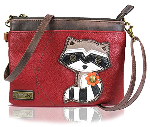 CHALA Mini Crossbody Handbag, Multi Zipper, Pu Leather, Small Shoulder Purse Adjustable Strap - Raccoon - Burgundy - Main Image