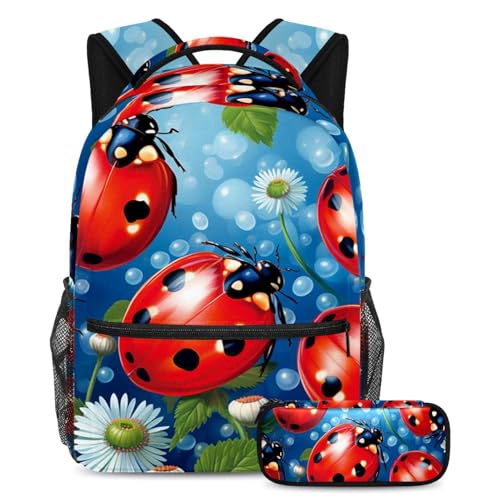 Sac à dos polyvalent grande capacité à motif insecte floral rouge