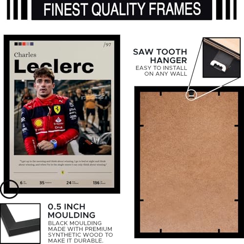 Image of BLINKART Charles Leclerc | F1 Racing Player | Synthetic Wood Photo Framed Wall Hanging Poster Room & Office Bedroom Living Boys And Girl Room Home Wall Hanging | 12x18 Inches