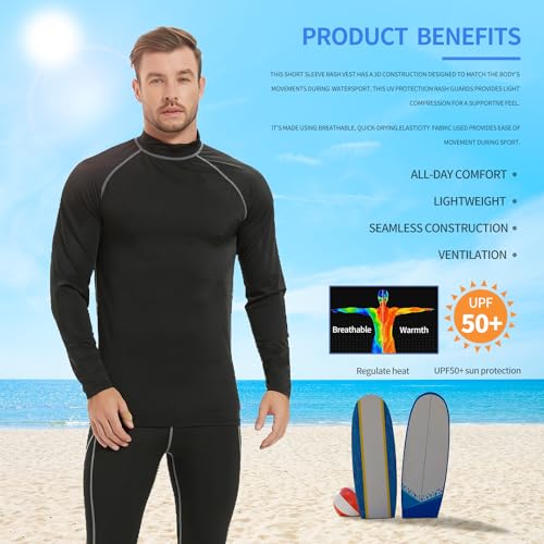 Rash Guard Shirts for Men UV Sun Protection UPF 50 Fitted Rashguard Swim Shirts Quick Dry Swimming Fishing Running4