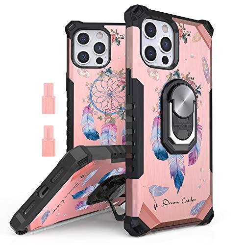 Tri-Shield 2.0 Phone Case Compatible with iPhone 12 Pro Max, Cool Ventilation Military Grade with Removable Ring Kickstand for Magnetic car Mount, Slim Design & Open Port Ready for Bike Mount.