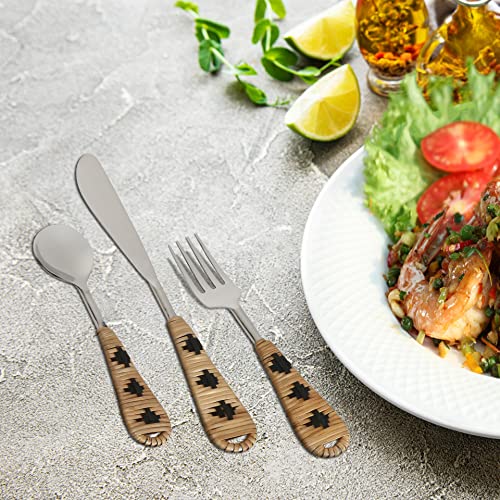 Alpha-Living-Home-Rattan-Flatware-Stainless-Steel-Forks-Knives-and-Spoons-Silverware-Set-Unique-Pattern-Design-Cutlery-Set-Silverware-Stainless-Steel-Flatware-PewterTan Alpha Living Home Rattan Flatware Stainless Steel Forks Knives and Spoons Silverware Set Unique Pattern Design Cutlery Set Silverware Stainless Steel Flatware PewterTan