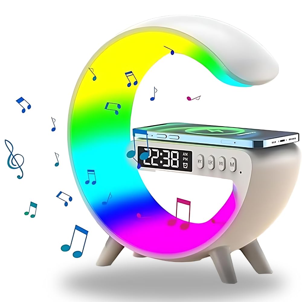 Elevea { Best Gift with 15 Years Warranty) Mini Wireless G Shap Speaker with Atmosphere Light, Wireless Charging, Alarm Clock and Bedside Lamp for Office Table, Home (B0D2B9573P) Amazon Price History, Amazon Price Tracker