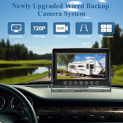 Image of RV Backup Camera System with 9'' IPS 4 Split Monitor with 4 Cameras, Side Front View Camera IR Night Vision Waterproof Backup Camera for RV, Trailer, Bus, Trucks BX94