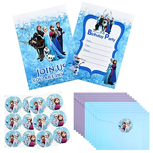 12 carte invitation reine des neiges,carte invitation anniversaire fille,carte d'invitation Enfant,invitations d'anniversaire avec enveloppes et autocollants,pour Fête D'anniversaire