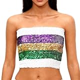 Womens Sparkling Sequins Mermaid Crop Tops Stretch Party Clubwear Bandeau Tube Top Trendy Y2K Going Out Concert Tops