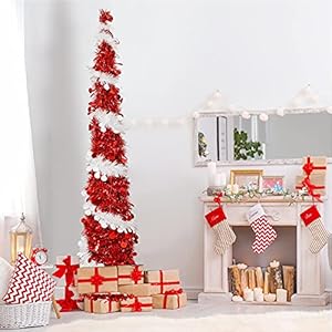 Aerwopopuptinselchristmastree5ftskinnypencilchristmastreeprelitredartificialchristmastreewith60ledcolorlightforindoorhomeroomholidaypartyxmasdecoration Urban Country Home Decor Aerwo pop up tinsel christmas tree 5 ft skinny pencil christmas tree prelit red artificial christmas tree with 60 led color light for indoor home room holiday party xmas decoration urban country home decor