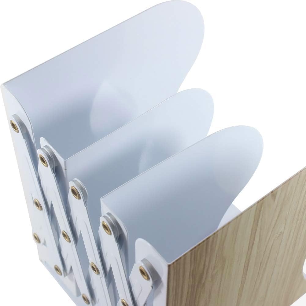 DIFIT Buchstütze, Verstellbar Buchstützen, Metall Bücherstützen, Erweiterbare Bücherhalter, Bücherstütze für Regal, Holzimitation Buchstützen Metall für Schreibtisch(1Stück)