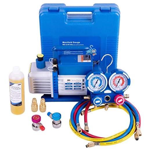 VIVOHOME 110V 1/4 HP 3.5 CFM Single Stage Rotary Vane Air Vacuum Pump and R134a AC Manifold Gauge Set Kit for HVAC Air Conditioning Refrigeration Recharging ETL Listed