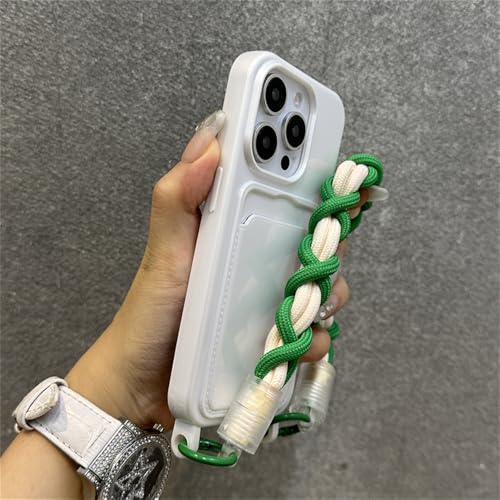 Étui de téléphone avec dragonne iPhone 13 Pro Max coque silicone blanc porte-carte