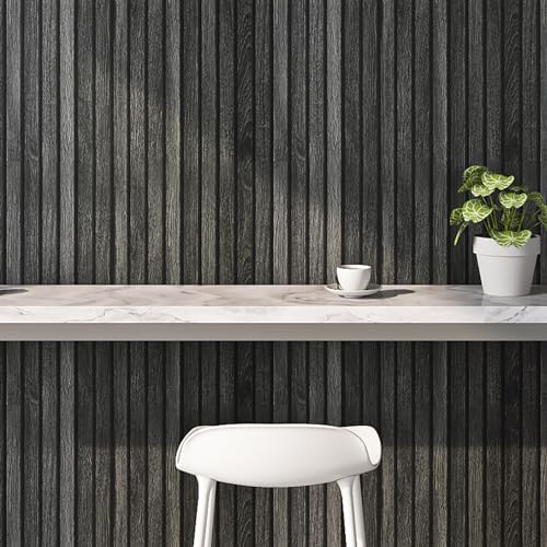 Papel tapiz de madera de listones negros para transformar el salón 3