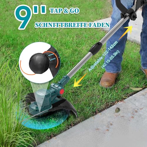 Rasentrimmer mit Akku 21V, 4 in 1 Akku Rasentrimmer für Makita Akkus, Rasentrimmer mit Unkrautbürste, Freischneider & Motorsense inkl.TAP-N'-GO Fadenkopf, 2 X 4.0Ah Akkus, 750W Bürstenloser Motor 2